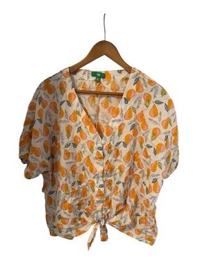 NOT FOR SALE Floral Tie-Front Button Front Print Blouse Short Sleeve XL
